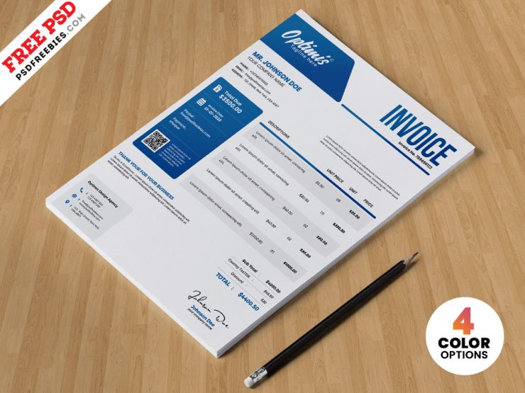 Professional A4 Invoice Design Template PSD