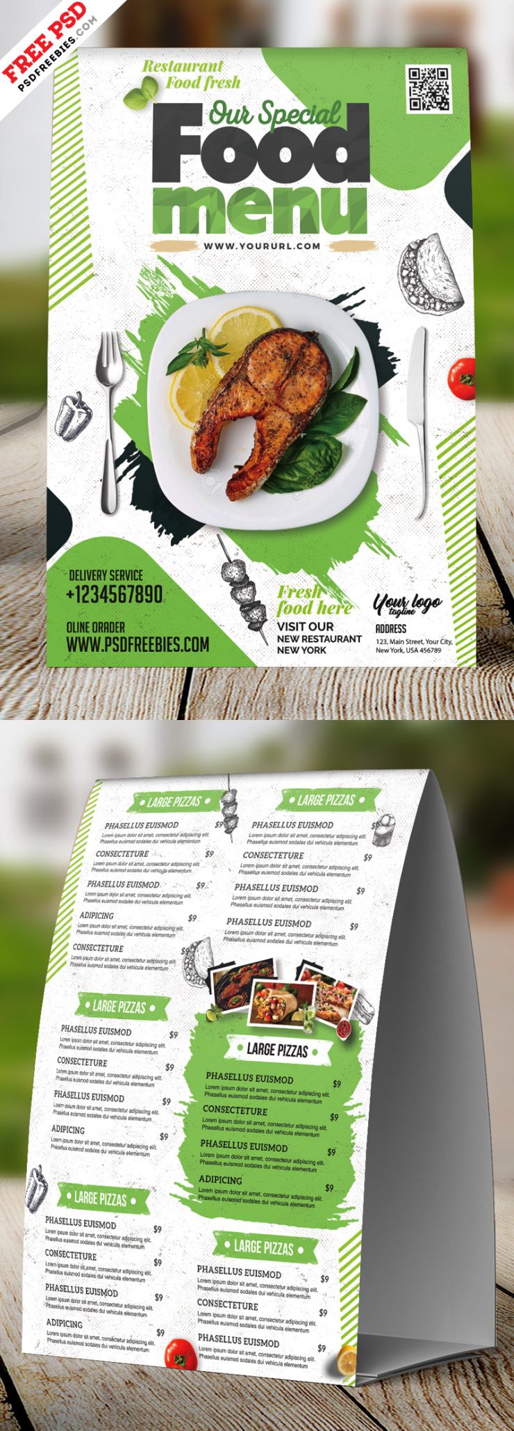 Restaurant Tent Card Food Menu Design Psd Psdfreebies Com