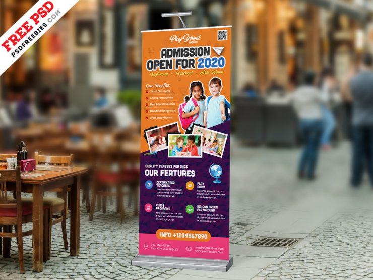 School Admission Open Roll-up Banner PSD