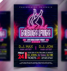 Neon Night Party Flyer Design PSD