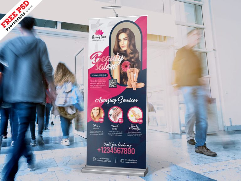 Download Beauty Salon Advertising Roll Up Banner PSD | PSDFreebies.com