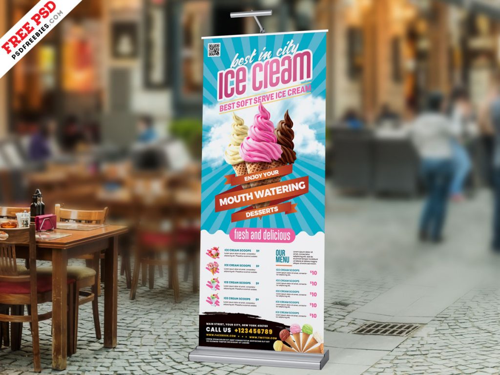 Download Ice Cream Shop Roll-up Banner PSD | PSDFreebies.com