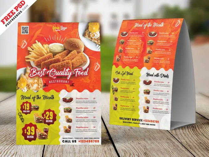 A4 Size Restaurant Table Tent Card PSD | PSDFreebies.com