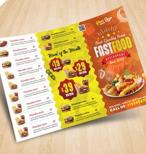 Horizontal Fast Food Menu Flyer PSD