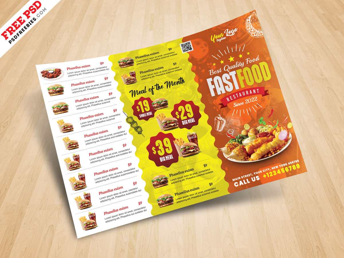 Horizontal Fast Food Menu Flyer PSD | PSDFreebies.com