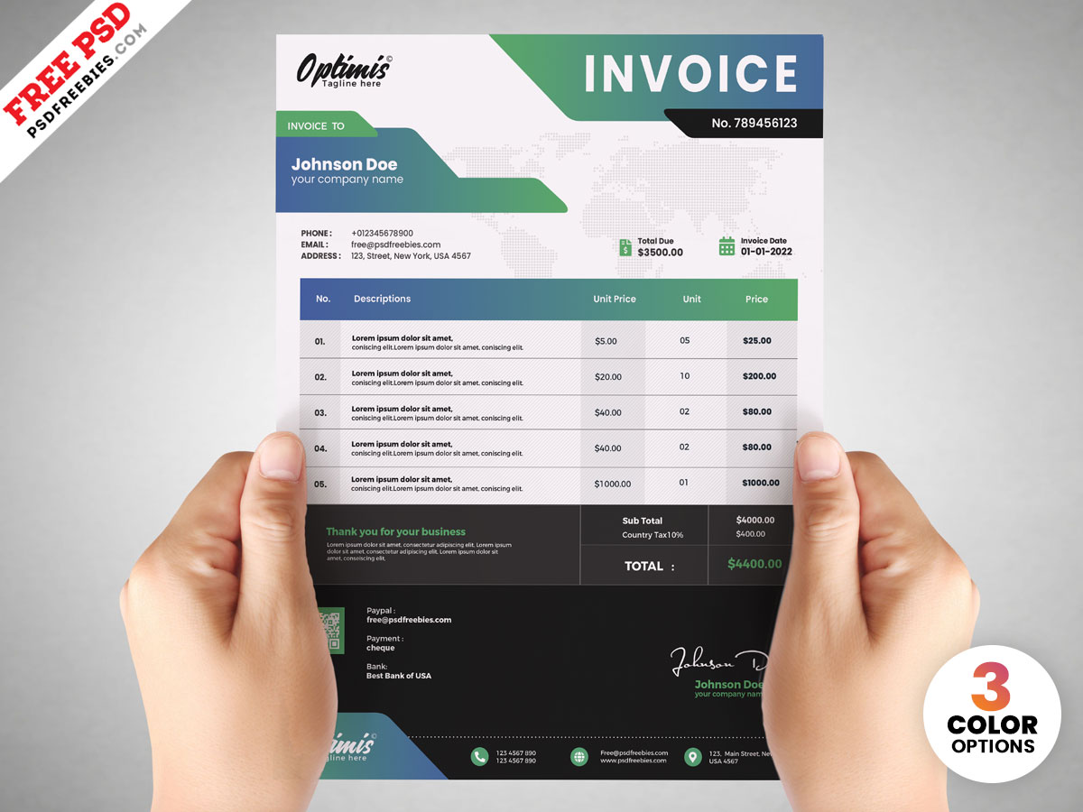 Download Modern A4 Size Invoice Template Psd Psdfreebies Com Yellowimages Mockups