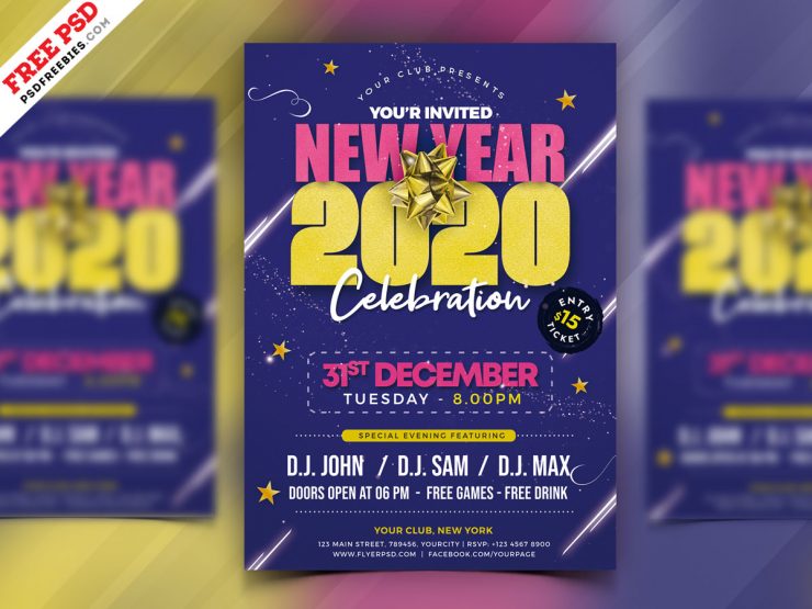 New Year 2020 Party Flyer PSD