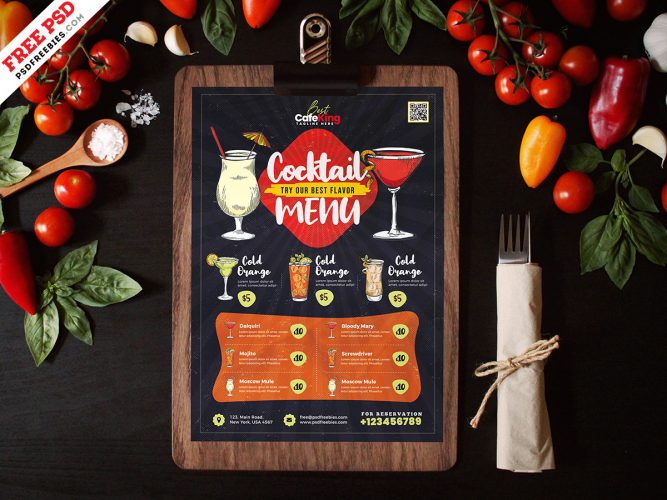 Cocktail Menu Design PSD Template | PSDFreebies.com