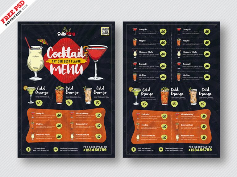 Cocktail Menu Design PSD Template | PSDFreebies.com