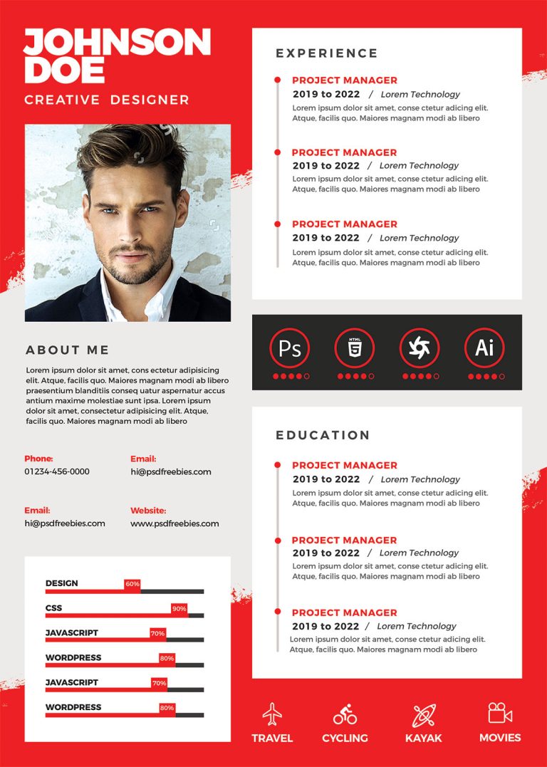 A4 Size Designer Resume PSD Template | PSDFreebies.com