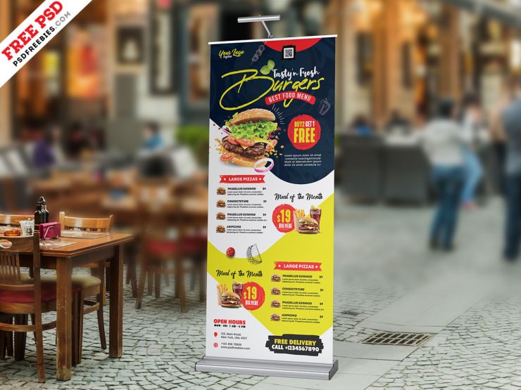 Creative Restaurant Shop Roll-Up Banner PSD