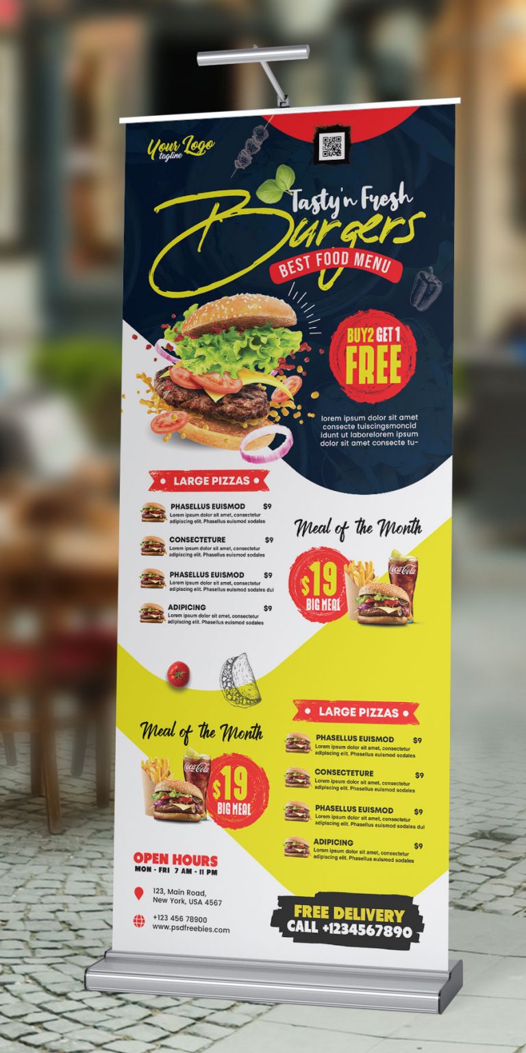 Creative Restaurant Shop Roll-Up Banner PSD | PSDFreebies.com