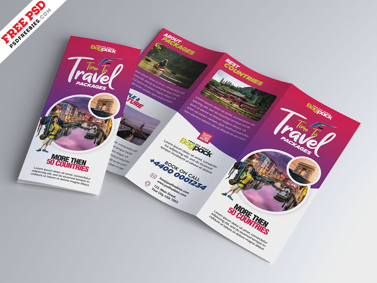 Travel Packages Promotion Tri Fold Brochure PSD PSDFreebies Com