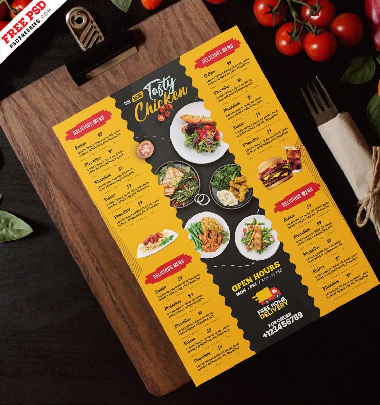 A4 Size Restaurant Food Menu PSD Template | PSDFreebies.com