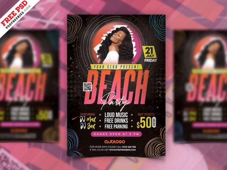 Colorful and Designer Beach Party Flyer PSD