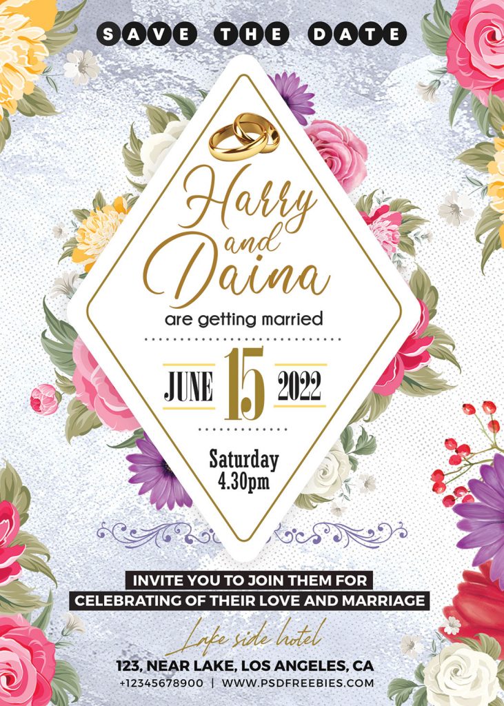 5 7 Designer Wedding Invitation Card PSD Template PSDFreebies