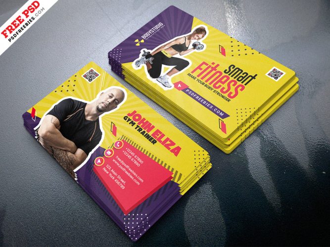 Designer Gym Trainer Business Card PSD Template | PSDFreebies.com