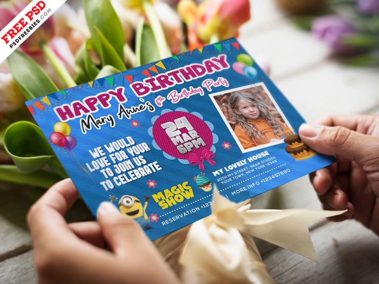 Colorful Birthday Invitation Card PSD Design