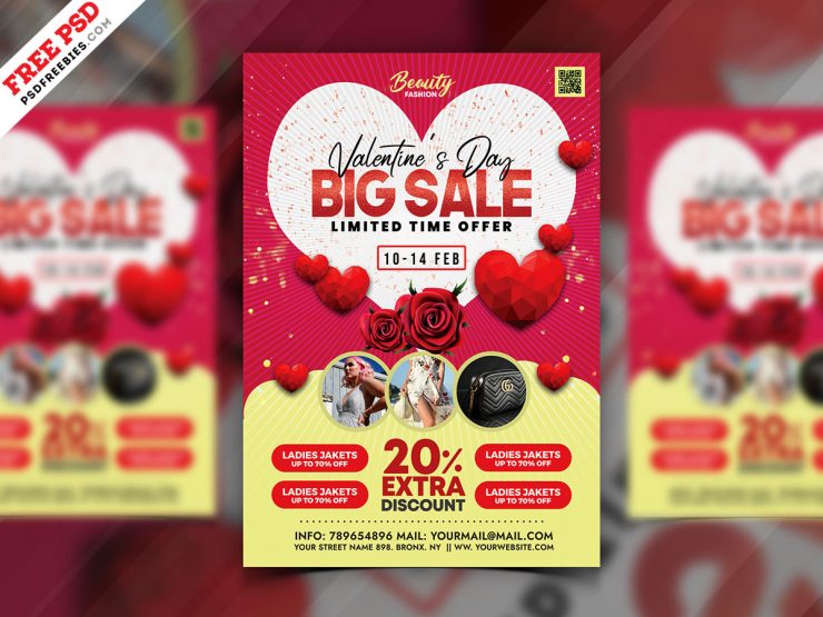 Happy Valentine's Day Sale Promotion Flyer PSD