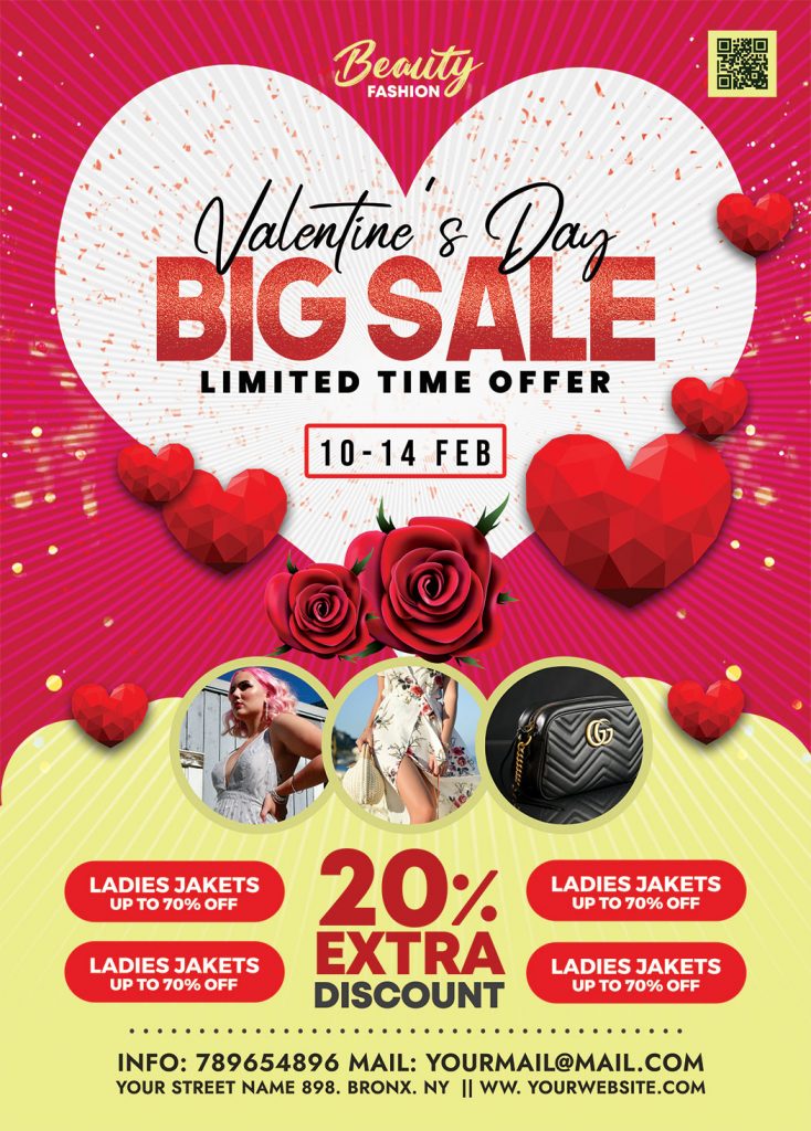 Happy Valentine's Day Sale Promotion Flyer PSD