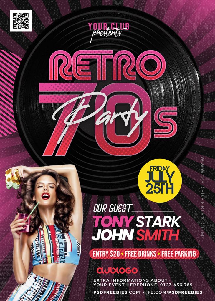 Retro Style Party Flyer Design Template – Download PSD
