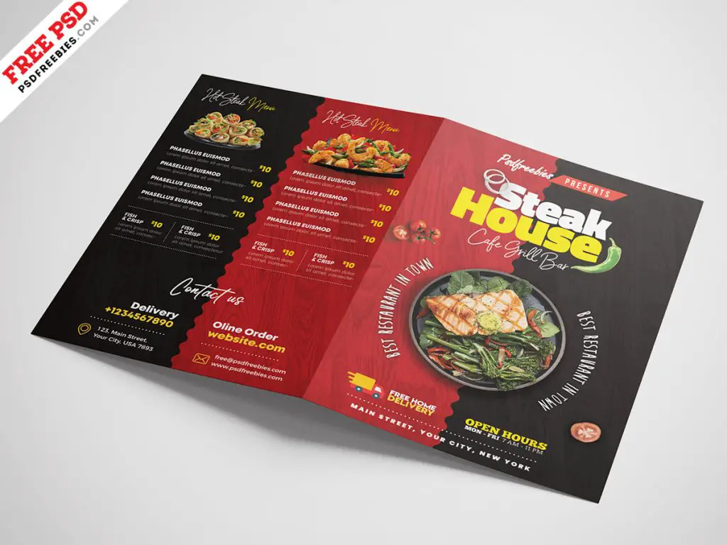 Bi Fold Square Food Menu Brochure Psd