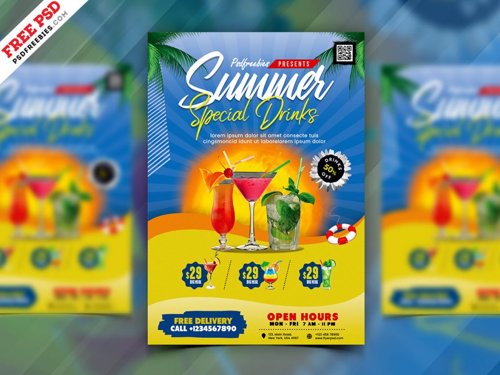 Summer Drinks Menu Cover Design PSD | PSDFreebies.com