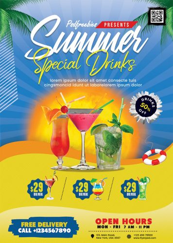 Summer Drinks Menu Cover Design PSD | PSDFreebies.com