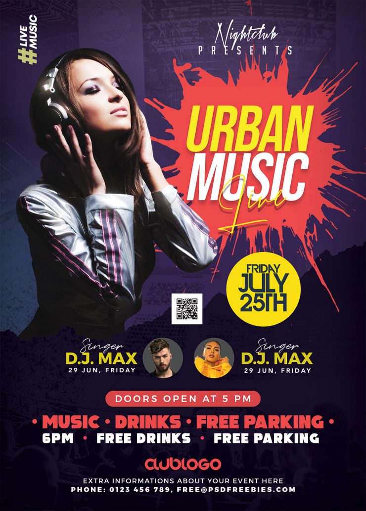 Urban Live Music Concert Poster Flyer PSD PSDFreebies