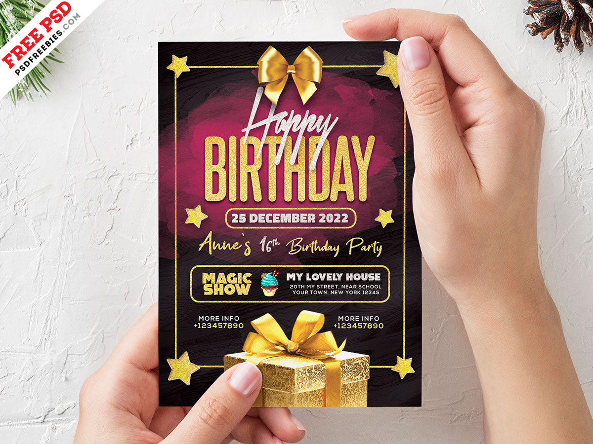 Happy Golden Birthday Invitation Card PSD – PSDFreebies.com