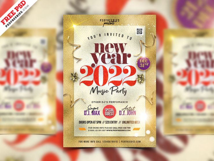 New Year 2022 Party Flyer Design PSD