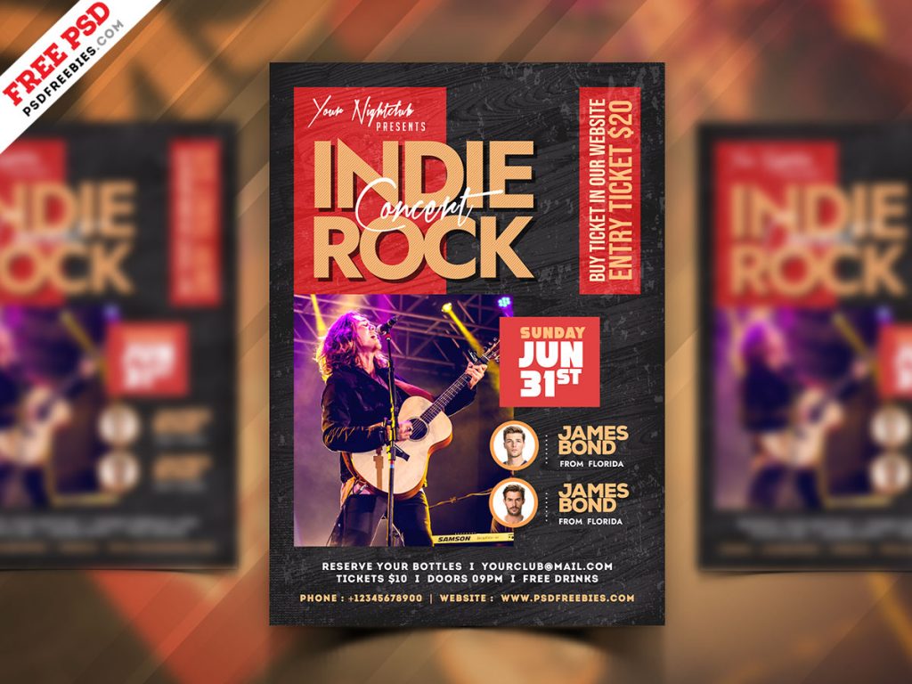 Indie Rock Music Concert Flyer PSD Template | PSDFreebies.com