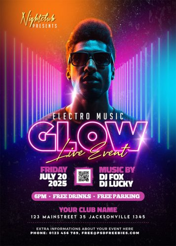 Neon Glow Party Flyer PSD Template | PSDFreebies.com