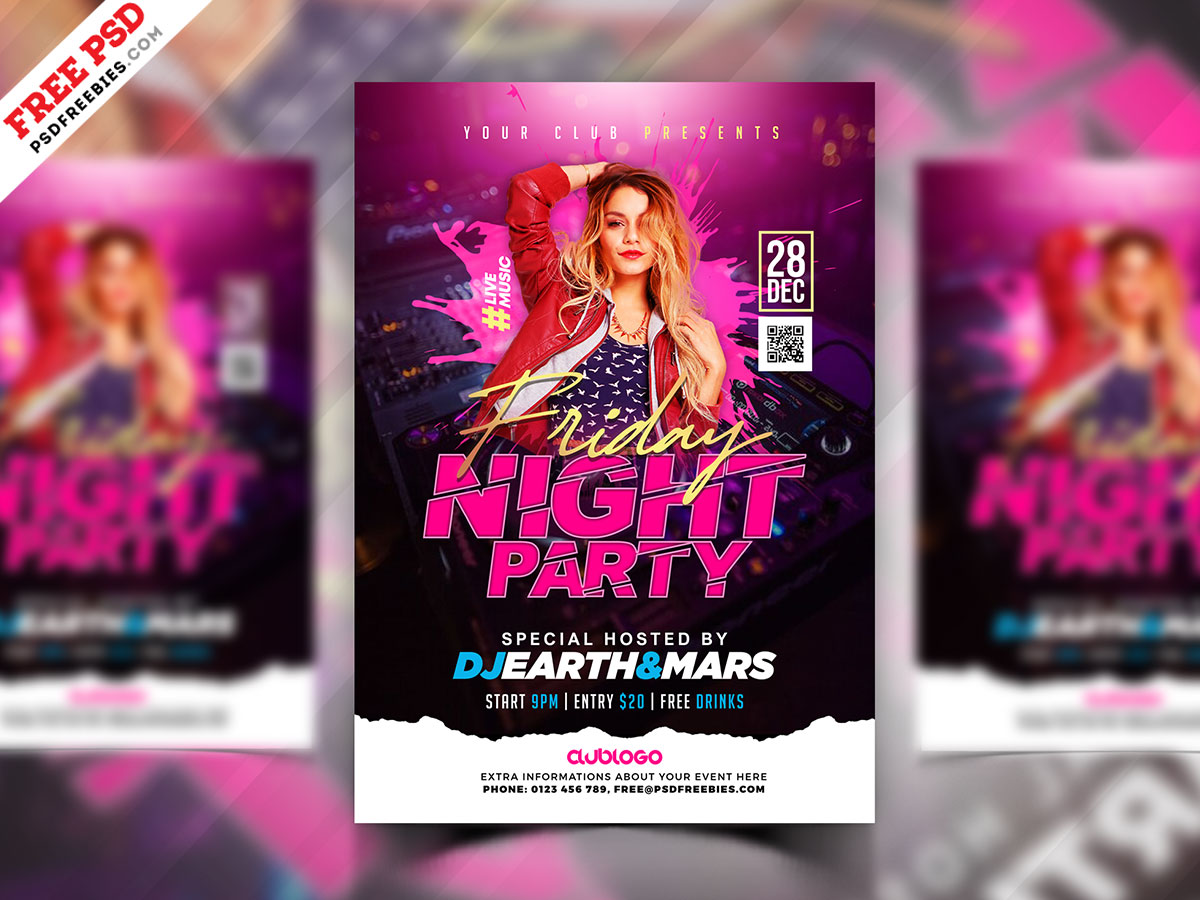 Club Night Live Music Party Flyer Design PSD.