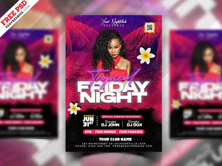 Tropical Summer Party Event Flyer PSD