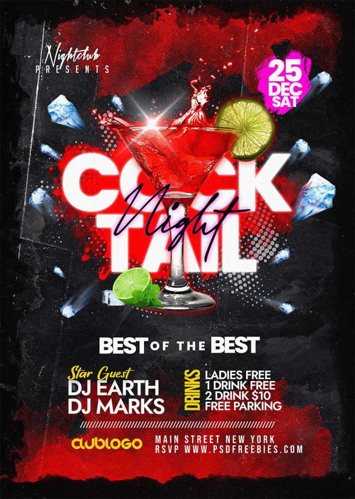 Cocktail Night Party Flyer PSD Template