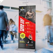 Gym Fitness Workout Roll Up Banner PSD Template
