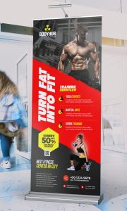 Gym Fitness Workout Roll Up Banner PSD Template