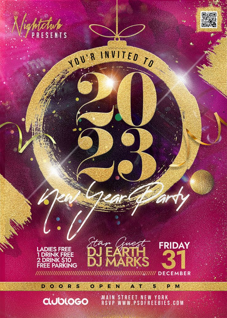 2023 New Year Party Flyer PSD Template | PSDFreebies.com