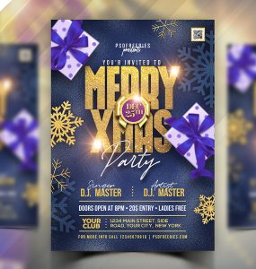Blue Christmas Party Flyer PSD Template