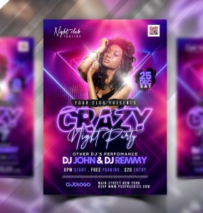Crazy Night Club Music Party Flyer PSD
