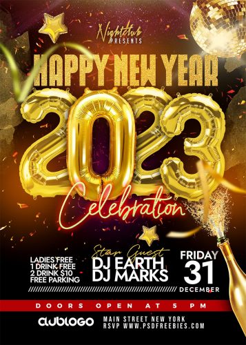 2023 Happy New Year Party Flyer PSD | PSDFreebies.com