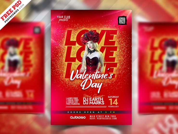 Happy Valentines Day Party Flyer PSD
