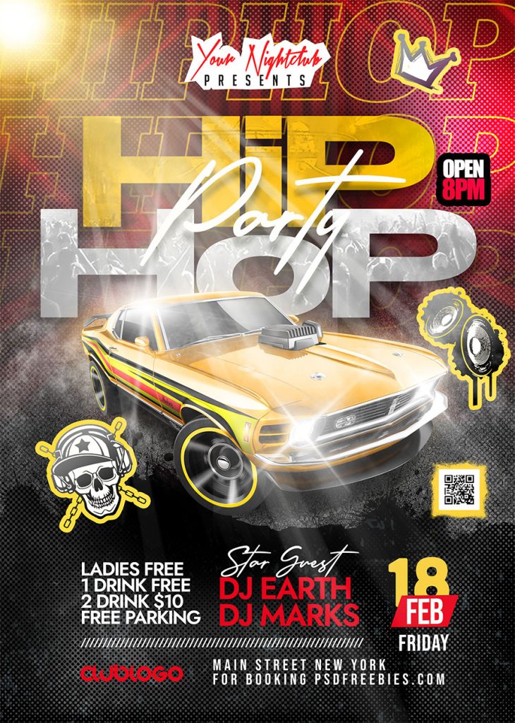 Hip Hop Night Club Party Flyer PSD