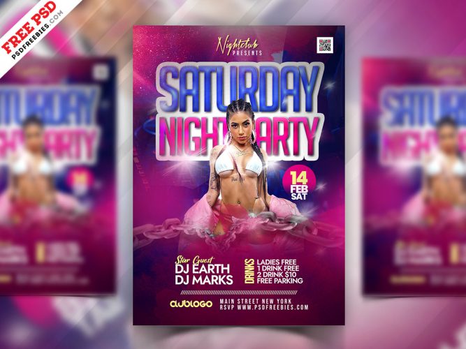 Saturday Night Out Party Flyer Template PSD
