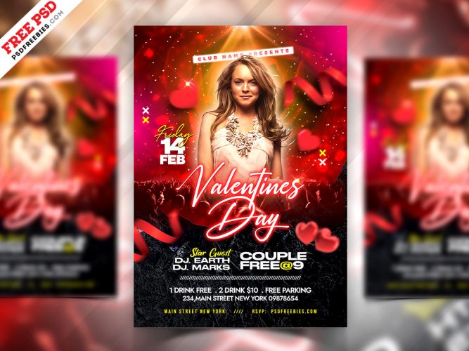 Valentines Day Party Invitation Flyer PSD Template