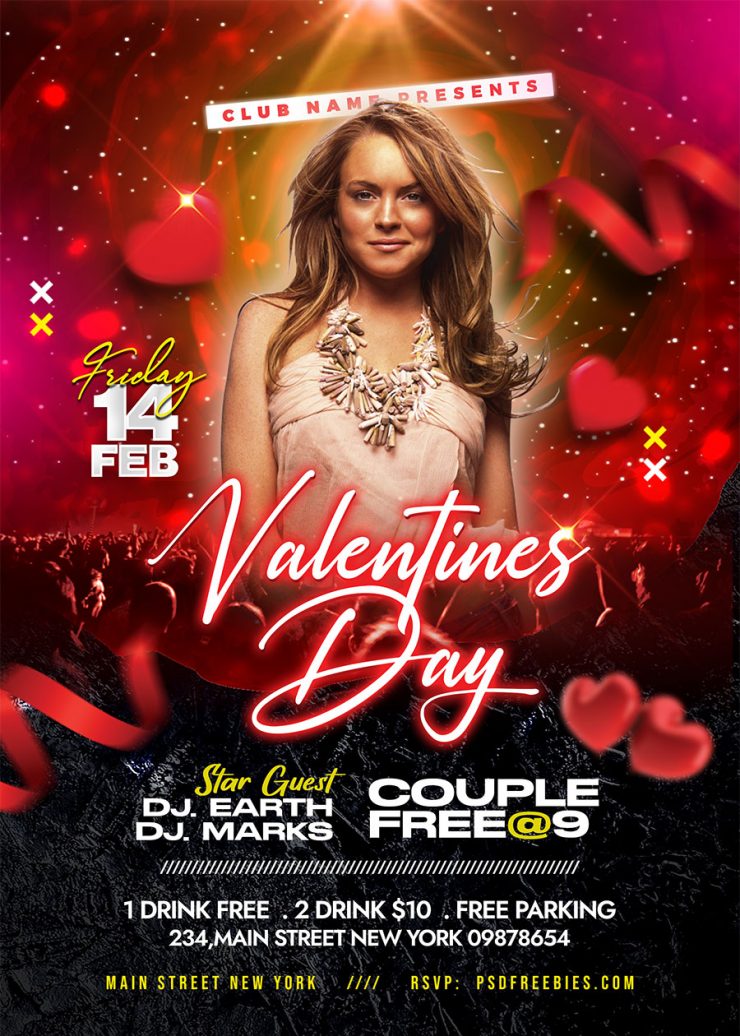 Valentines Day Party Invitation Flyer PSD Template | PSDFreebies.com