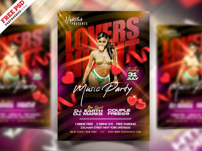 Valentines Day Club Music Party Flyer PSD