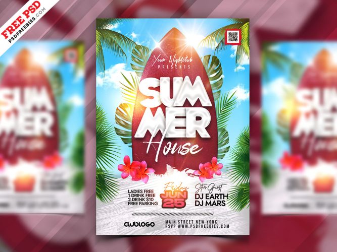 Summer House Party Flyer Design PSD