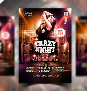 Crazy Night DJ Party Flyer PSD Template